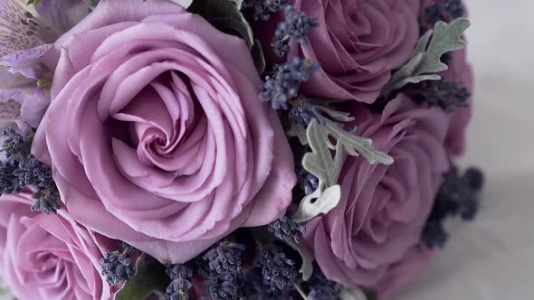 Wedding Bouquet of Nice Purple Roses Slow Motion Closeup