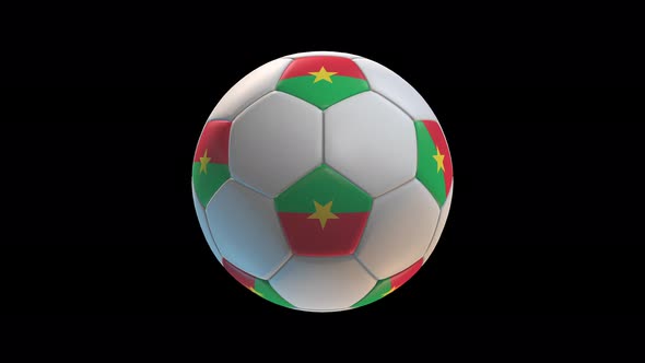 Soccer ball with flag Burkina Faso, on black background loop alpha alt