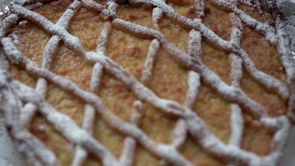 Close up of traditional Easter pastry from Italian famous city Naples called pastiera napoletana 4k