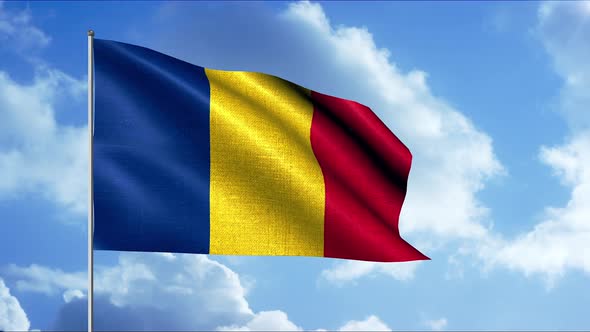 Romania Textile Flag Waving in the Wind Seamless Loop