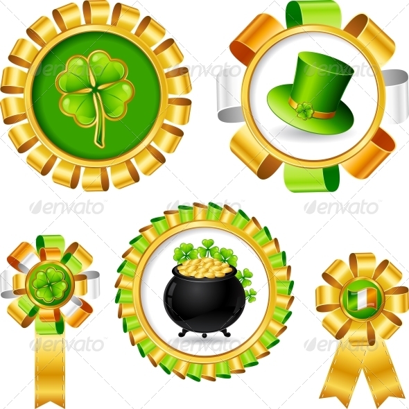 Award ribbons with Saint Patrick's day objects.