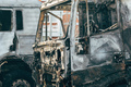 Semi truck engulfed by fire flames after traffic accident is burned and damaged - PhotoDune Item for Sale