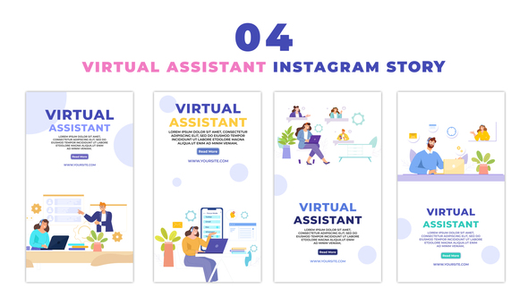 Vector Flat Style Virtual Assistant Scene Instagram Story