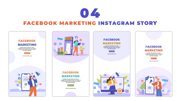 IG Story with Facebook Marketing Strategy Flat Character Animation