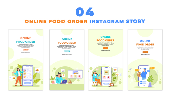 Online Food Ordering Service Flat Character Instagram Story