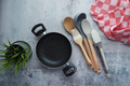 Black frying pan on a table cloths  - PhotoDune Item for Sale