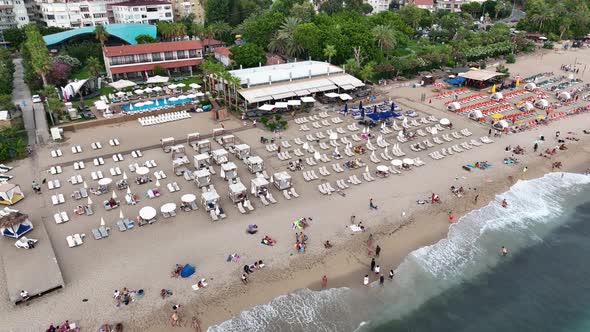 Beach Bar aerial view 4k Turkey Alanya