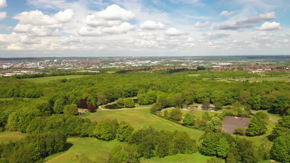 Aerial footage of the village of Middleton in Leeds West Yorkshire in the UK