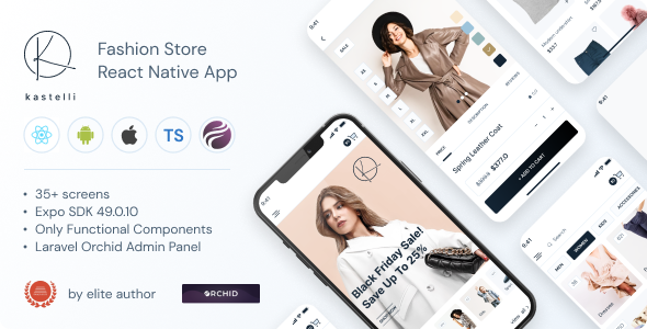 Kastelli - Fashion Store React Native App | Expo SDK 49.0.10 | TypeScript | Admin Panel