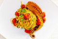 Spaghetti seasoned with octopus with tomato and turmeric. Genuine octopus. - PhotoDune Item for Sale