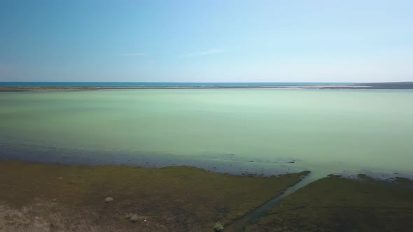 Aerial Panoramic Shot of Big Beautiful Lake, Amazing Colour of Water Surface