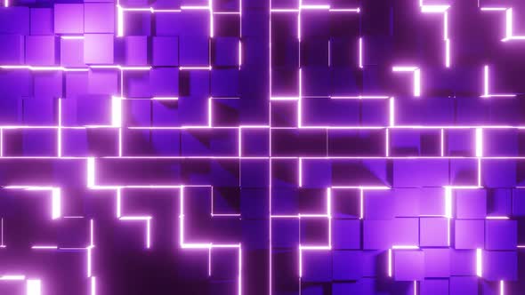 Newest Cubes Wall Background With Purple Neon Light Vj Loop 4K
