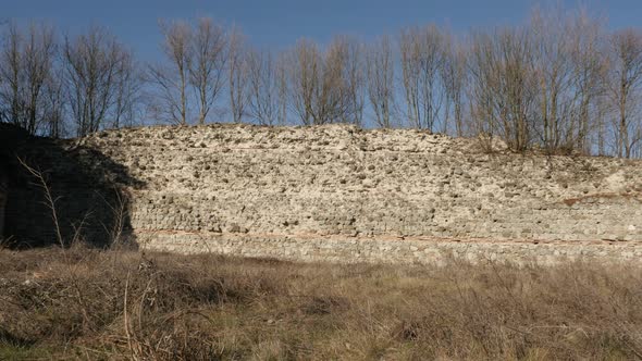 GAMZIGRAD, SERBIA - DECEMBER 25, 2017 Ancient wall ruins of Felix Romuliana palace complex built by 