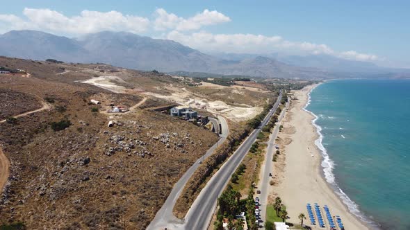 Aerial Nature Greek Landscape with Sea Bay and Empty Sand Beach