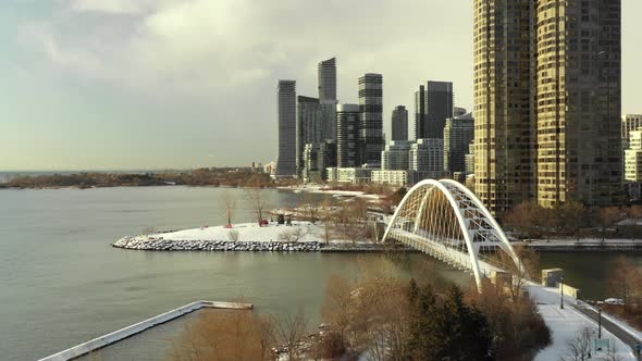 Humber Bay Arch Bridge aerial drone video 4k