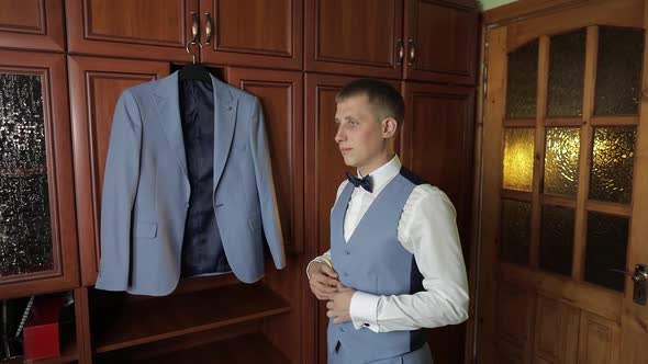 Handsome Groom Wearing a Jacket, Wedding Morning, Businessman
