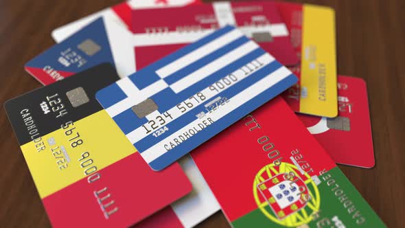 Emphasized Bank Card with Flag of Greece