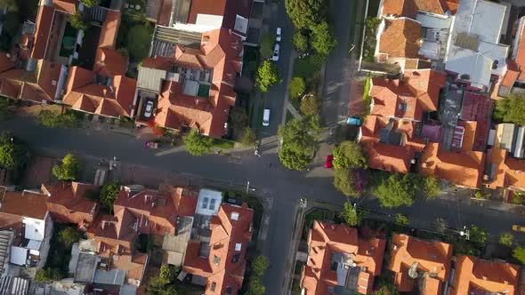 Aerial - Flying over a Chapinero neighbourhood, top-down shot, Bogotá, Colombia