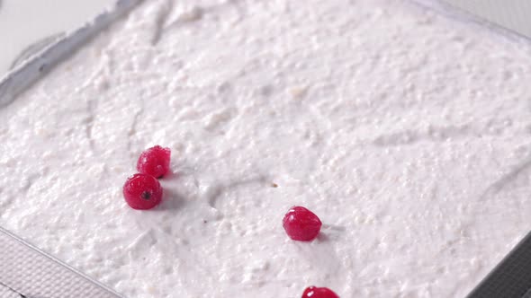 Cranberries Fall on White Cream