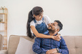 Happy lovely young Indian couple together at home, young wife hugging from behind her husband - PhotoDune Item for Sale