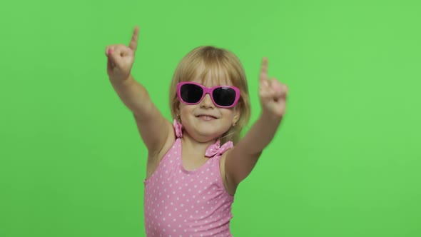 Child in Pink Swimsuit Doing Sports Exercises, Girl Fitness Training and Dancing