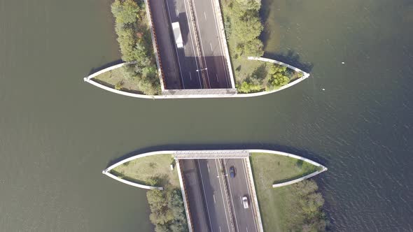 An Aqueduct in the Netherlands Allowing Ships to Pass Over a Motorway