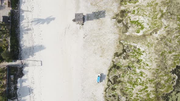 Aerial View of Low Tide in the Ocean Near the Coast of Zanzibar Tanzania