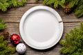 Table setting from above with empty plate, Christmas Fir tree - PhotoDune Item for Sale
