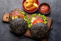 Homemade beef burgers with black buns - PhotoDune Item for Sale