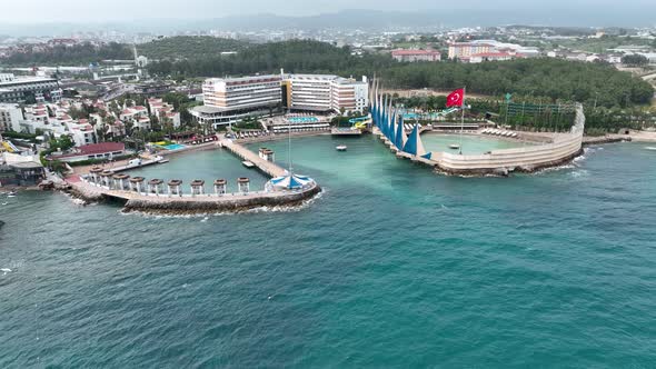 Hotel on the beach aerıal vıew 4 K Turkey Alanya