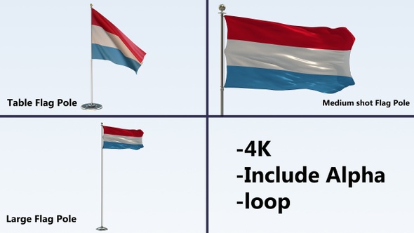 Luxembourg Flag Pole Pack 4k-Loop