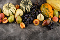Assortment of autumn fruit. Pear, peach, grapes - PhotoDune Item for Sale