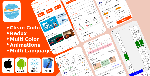Travel Booking - Bus Booking | Flight Booking | Train Booking React Native iOS/Android App Template