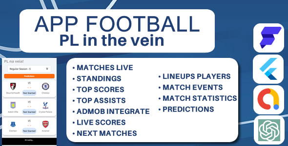 App Football - PL in the vein - Admob | Flutter | Flutterflow App (Android / IOS)