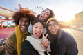 Excited smiling group of multiracial friends taking funny selfie phone looking smiling at camera. - PhotoDune Item for Sale