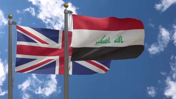 United Kingdom Flag Vs Iraq Flag On Flagpole