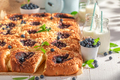 Delicious blueberry yeast cake with crumble and glaze. - PhotoDune Item for Sale