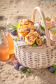Homemade plum yeast cake served with lemonade on beach. - PhotoDune Item for Sale
