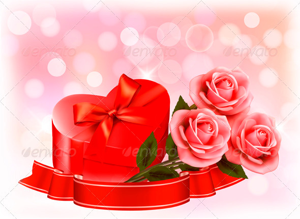 Valentines day background Three red roses with red