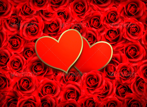 Valentines Day Background Two Hearts on Background