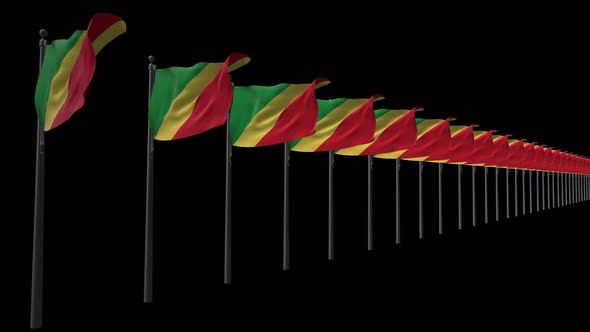 Row Of Republic Of The Congo Flags With Alpha 2K