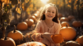 girl with orange pumpkins in the field - PhotoDune Item for Sale