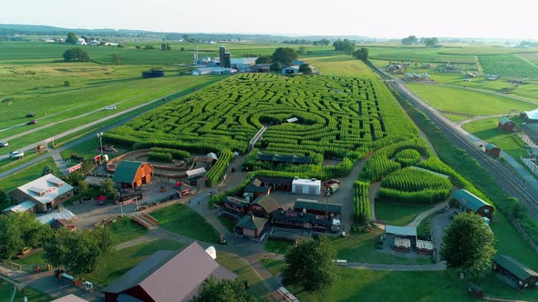 Aerial View of Amish Countryside with a Corn Maze