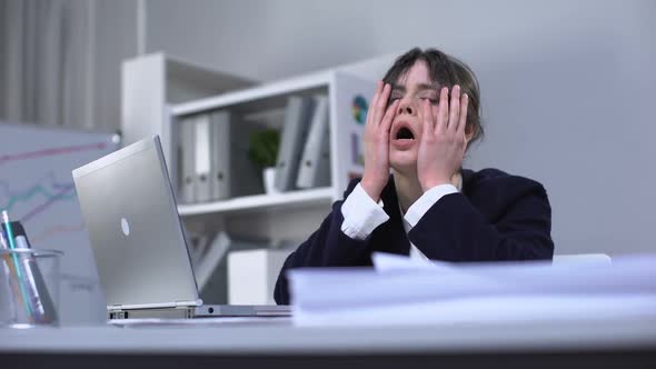 Lady in Business Suit Suffering Strong Depression, Professional Burnout, Stress