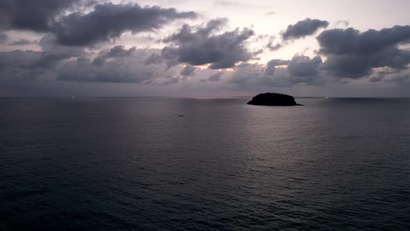 Beautiful Sunset with Clouds Sea and Island