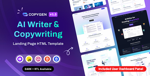 CopyGen - AI Writer & Copywriting Landing Page HTML Template