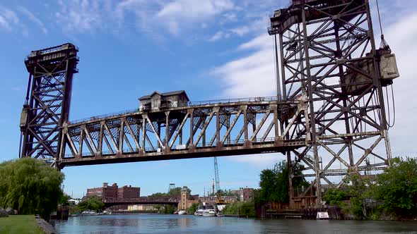 timelapse of old historic vertical lift train bridge 4k
