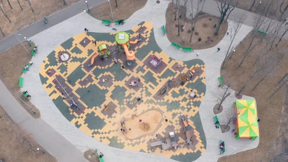 Children's Playground with Swings and Carousels After Quarantine in Kharkiv  Aerial View