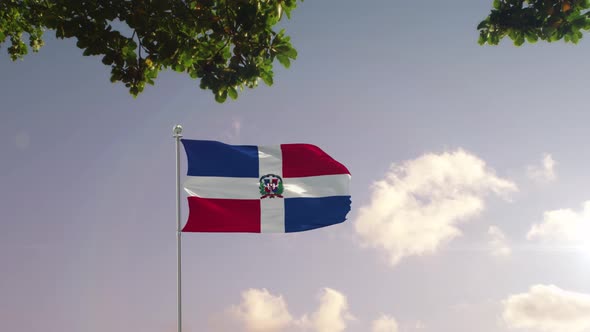 Dominican Republic Flag With  Modern City 
