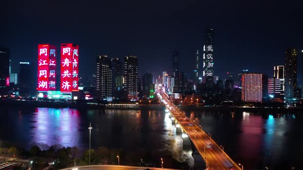 Aerial Photography Of The Night View Of The Orange Island Bridge During The Epidemic In Hunan